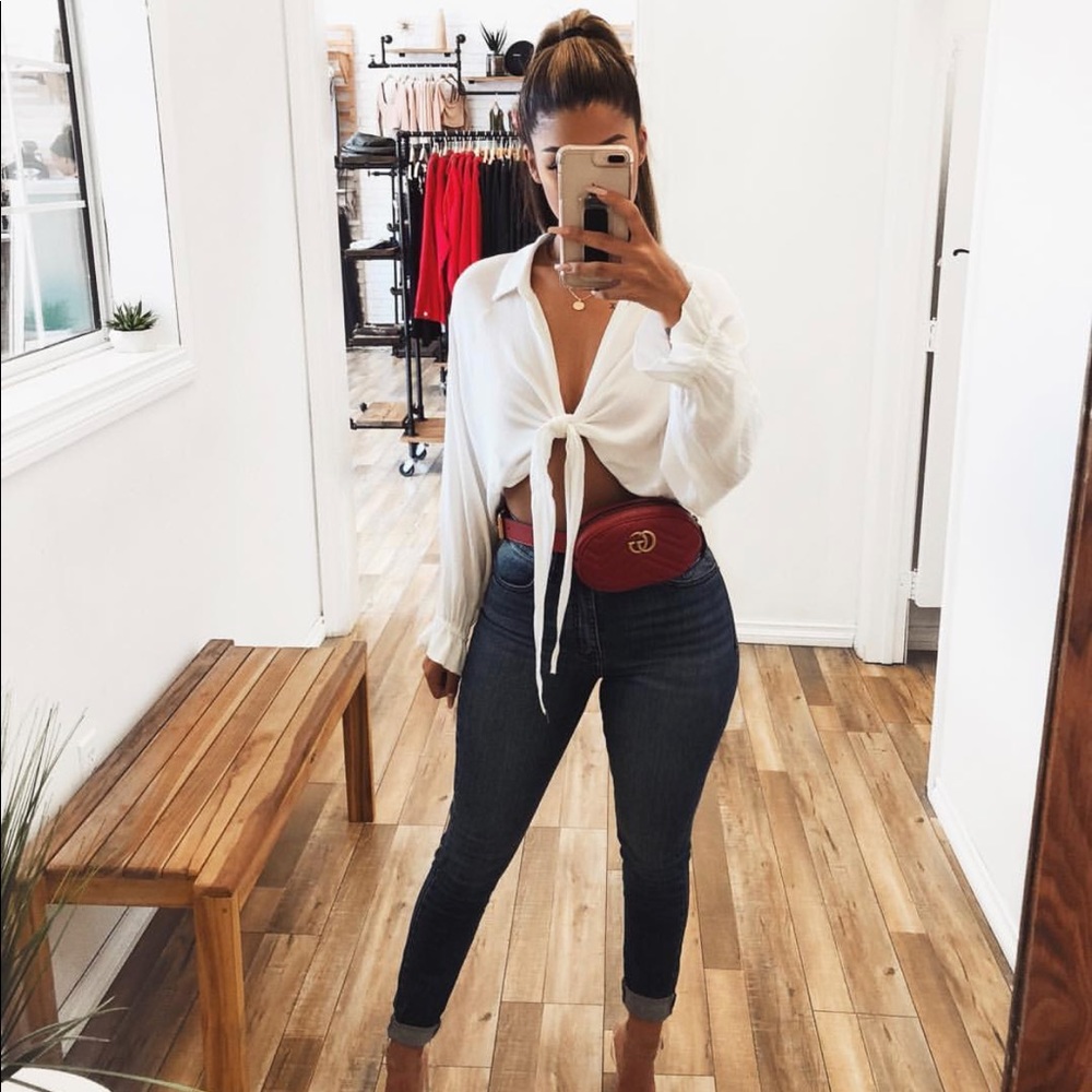 LAST 1 • White Knot Long Sleeve Flowy Top - Picture 3 of 5